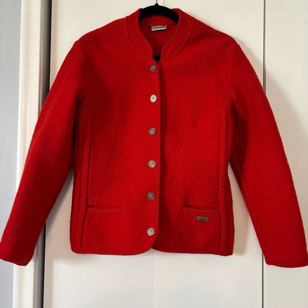 Vintage Strick Meister Women’s Red Wool Blazer Austria Size EU 42 US 8-10